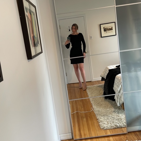 Teenflo dress black stretchy material with shoulder pads and metal detailing - Picture 2 of 7